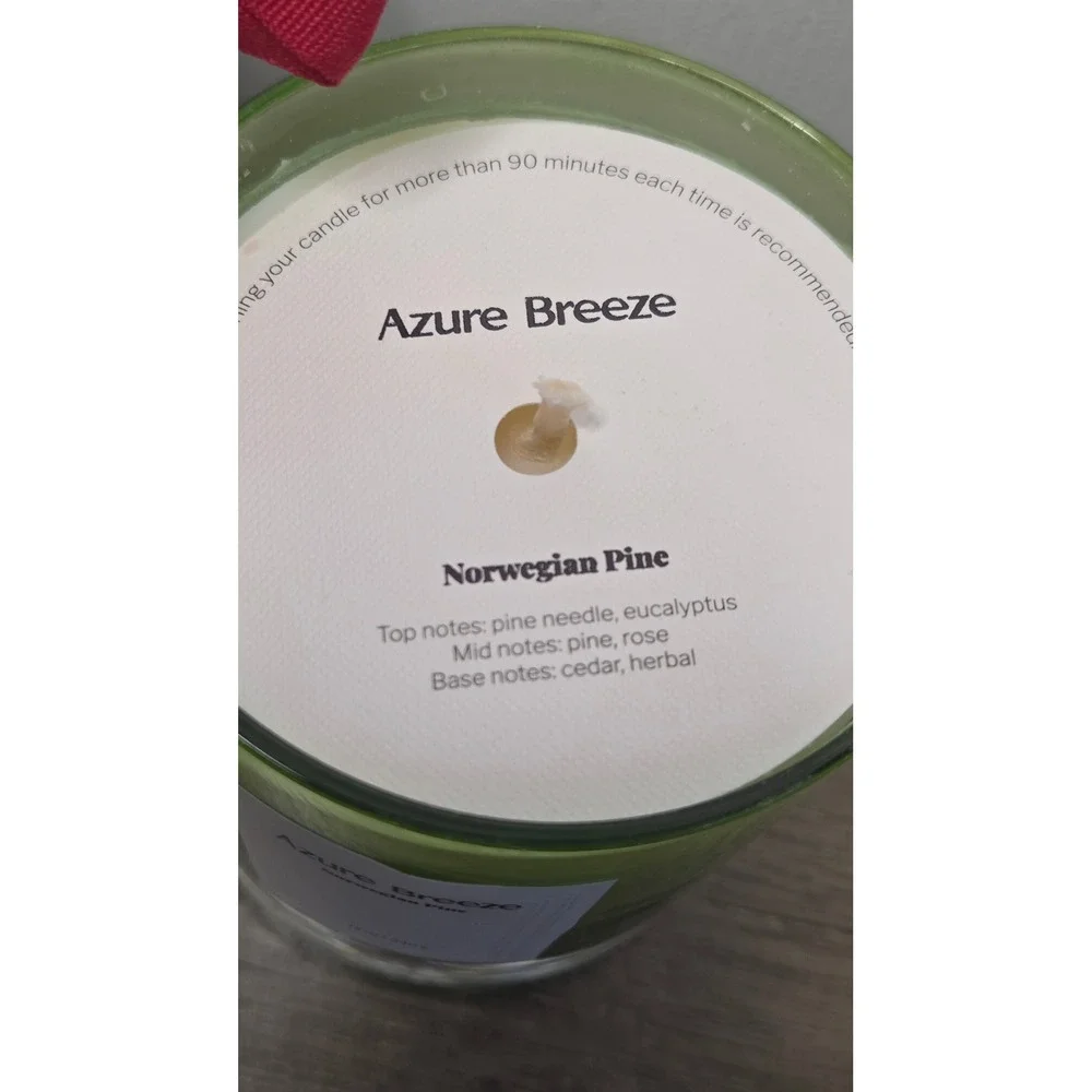 Azure Breeze Norwegian Pine Scented Candle 12oz Green Glass Jar with Gift Box